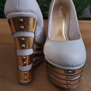White and Gold Wedge Heel